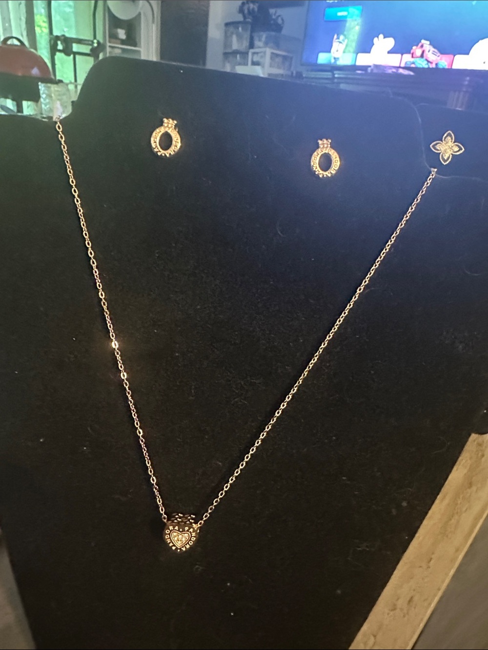 Gold Heart Pendant Necklace and Stud Earring Set